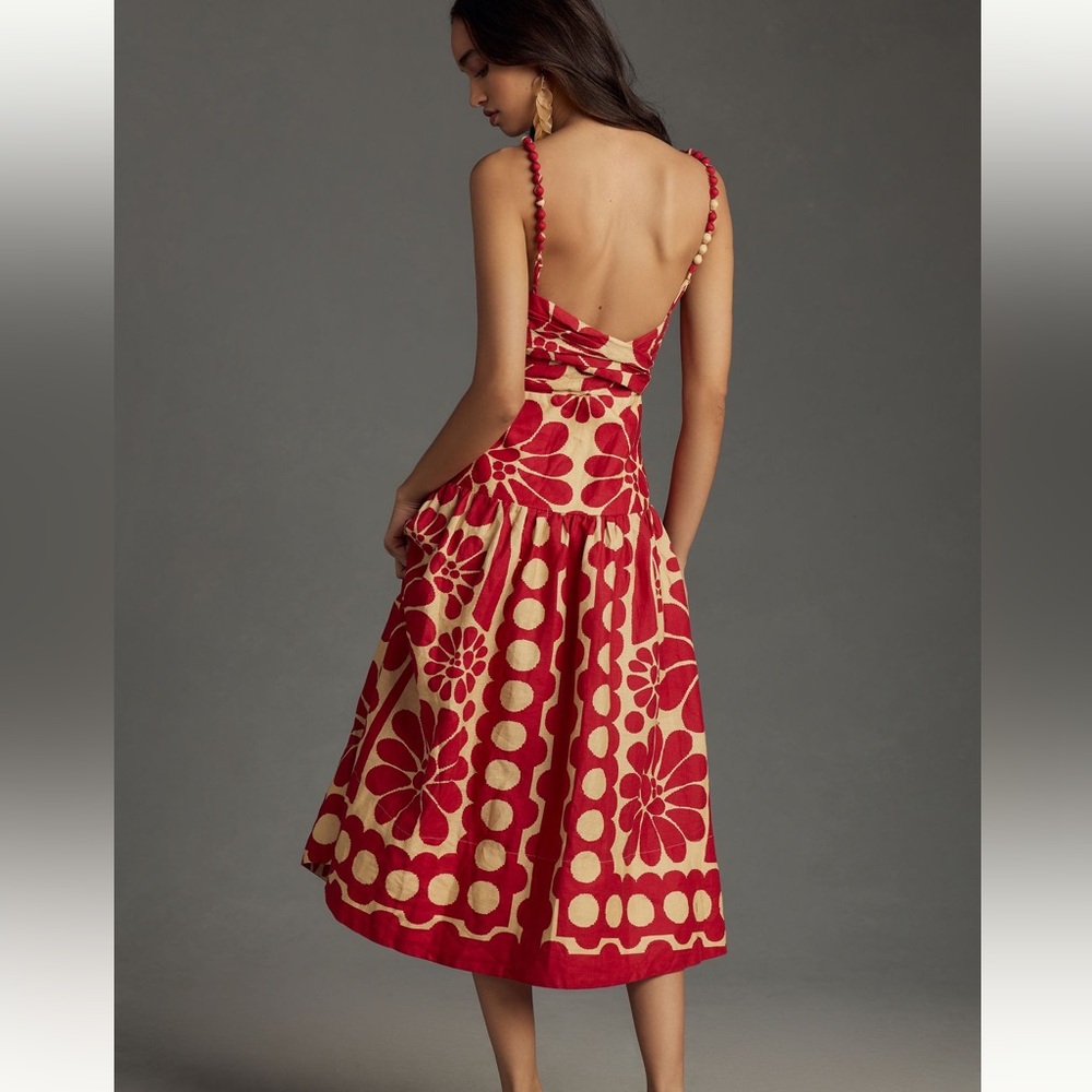 FARM Rio Red and Cream Floral Midi Dress - Picture 3 of 6
